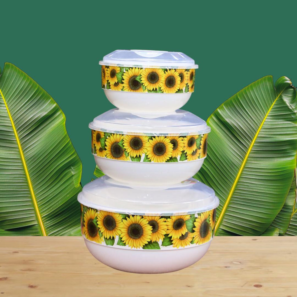 White Sunflower Bowl Set 3 Pcs Plastic Kitchen