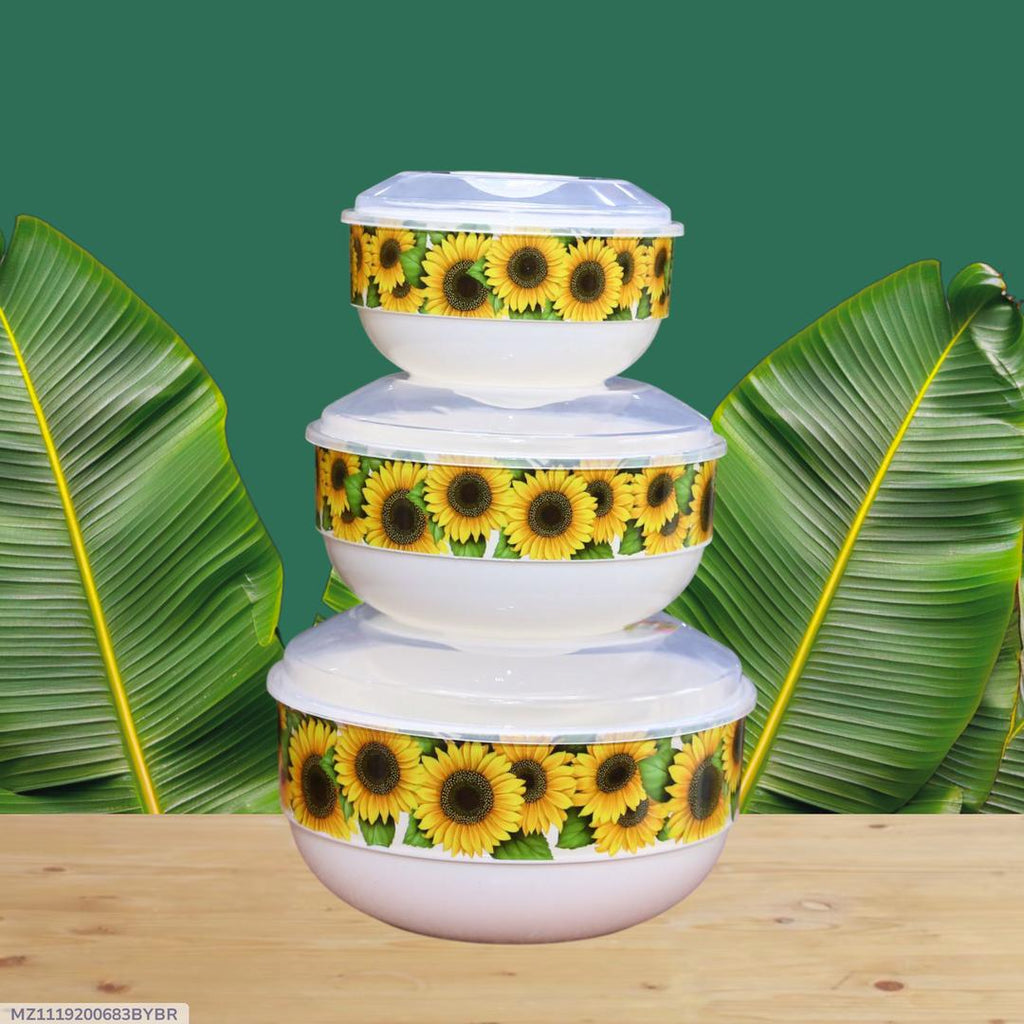 White Sunflower Bowl Set 3 Pcs Plastic Kitchen